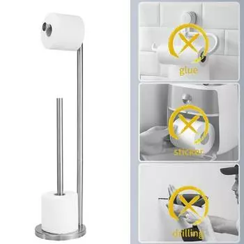 Держатель для рулона туалетной бумаги, противоскользящая подставка из нержавеющей стали с двумя стойками, вертикальный держатель для рулона бумажных полотенец, монтаж без проколов серебряный