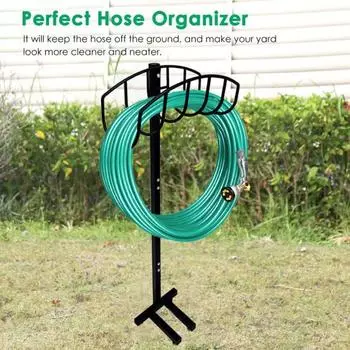 Держатель садового шланга с 4 шипами. Прочная металлическая подставка снаружи. Съемная стойка для катушки для шланга. Органайзер. Вешалка для хранения садового шланга.