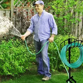 Держатель садового шланга с 4 шипами. Прочная металлическая подставка снаружи. Съемная стойка для катушки для шланга. Органайзер. Вешалка для хранения садового шланга. чёрный