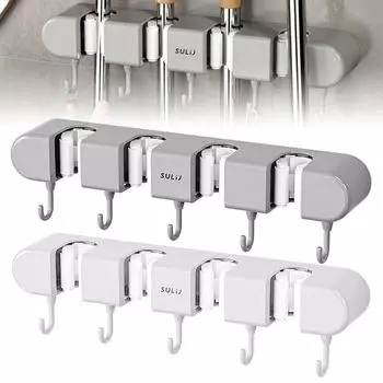 Держатель швабры для метлы с крючками настенный стеллаж для хранения метлы без сверления самоклеящийся кухонный органайзер многофункциональный держатель белый