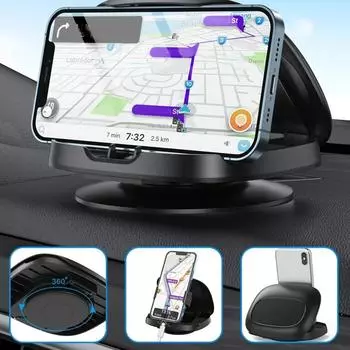 Держатель сотового телефона для автомобиля, вертикальное горизонтальное автомобильное крепление для телефона с поворотом на 360°, совместимый с держателем для приборной панели, устройства GPS чёрный