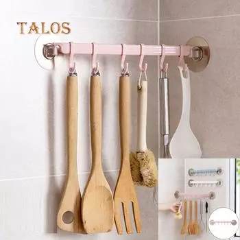 Держатель стойки для хранения вешалки для кухни и ванной комнаты с 6 крючками на Т-образной ванне розовый