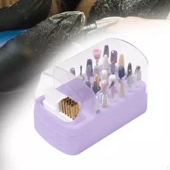 Держатель сверл для ногтей 2 в 1, футляр для чистящей щетки, 30 пыленепроницаемых отверстий фиолетовый