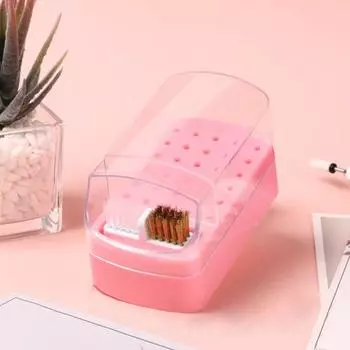 Держатель сверл для ногтей с щеткой для чистки, 30 отверстий, пылезащитный, прозрачный, видимый, портативный, ящик для хранения сверл для дизайна ногтей, принадлежности для домашнего салона розовый