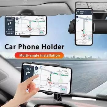 Держатель телефона на приборную панель автомобиля, держатель для мобильного телефона на солнцезащитный козырек из АБС-пластика, зеркало заднего вида, поддержка телефона, вращающиеся на 360 градусов, аксессуары чёрный