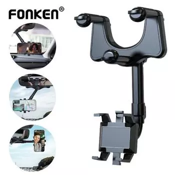 Держатель телефона с зеркалом заднего вида Fonken на 360 ° для автомобильного держателя телефона и GPS-держателя, вращающийся регулируемый автомобильный держатель для телефона чёрный