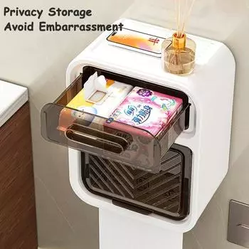 Держатель туалетной бумаги, настенный держатель для салфеток, ящик для хранения салфеток для телефона, 2 в 1, органайзер для косметики, держатель для рулонов бумаги в ванной белый