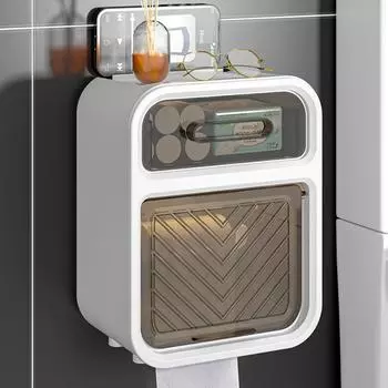 Держатель туалетной бумаги, настенный держатель для салфеток, ящик для хранения салфеток для телефона, 2 в 1, органайзер для косметики, держатель для рулонов бумаги в ванной белый