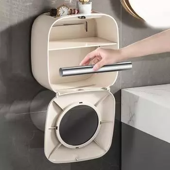 Держатель туалетной бумаги в коробке с салфетками и полкой. Прочная несущая способность. Легко устанавливается. Крепление без сверления. Подставка для туалетной бумаги с контейнером для хранения. хаки