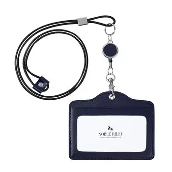 Держатель удостоверения личности, чехол для удостоверения личности, кожаный идентификатор сотрудника [Noble Riley] для женщин и мужчин (военно-морской флот) тёмно-синий