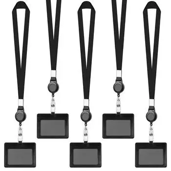 Держатель удостоверения личности Simplicity для работника, черный цвет, выдвижной бейдж, шнурок, легко вытягиваемая пряжка, рабочая карточка, бейдж, офисные принадлежности