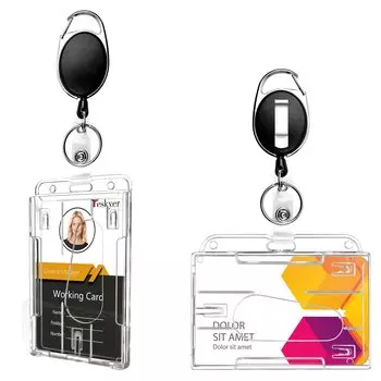 Держатель удостоверения личности Teskyer, выдвижной зажим для катушки бейджа, пластиковый прозрачный держатель бейджа, в комплекте прозрачный жесткий держатель имени, чехол для пропуска, набор из 2 шт.