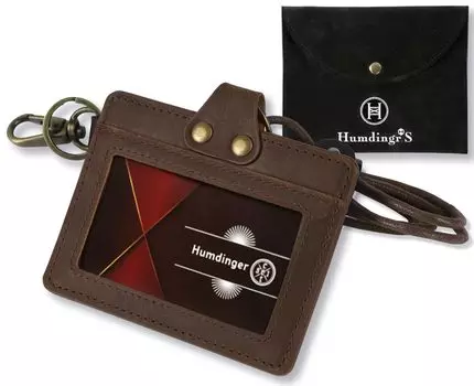 Держатель удостоверения личности Тщательно подобранный чехол для удостоверения личности из коровьей кожи Горизонтальный держатель имени Чехол для удостоверения личности сотрудника Унисекс [Чрезвычайно стильный] (Темно коричневый)