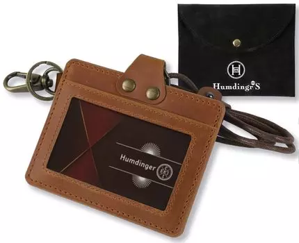 Держатель удостоверения личности Тщательно подобранный чехол для удостоверения личности из коровьей кожи Горизонтальный держатель имени Чехол для удостоверения личности сотрудника Унисекс [Чрезвычайно стильный] (Светло-коричневый)