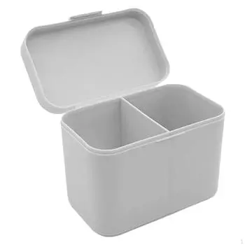 Держатель ватных шариков и тампонов. Контейнер для косметических подушечек с крышкой. Коробка для хранения шариков. серый