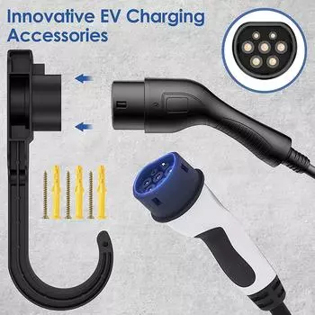 Держатель зарядного устройства для электромобиля Кронштейн для настенного крепления Крюк Винты Кабель для зарядки Автомобиль