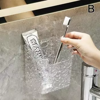 Держатель зубной пасты без пробивного отверстия, настенный органайзер для кистей для макияжа, полка для хранения, ящик для хранения в ванной комнате, сливной ящик B
