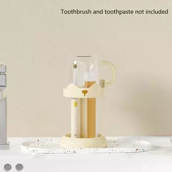 Держатель зубной щетки и зубной пасты 2 в 1 с набором для ополаскивания, многофункциональный органайзер для зубных щеток в ванной, пыленепроницаемый пластик жёлтый