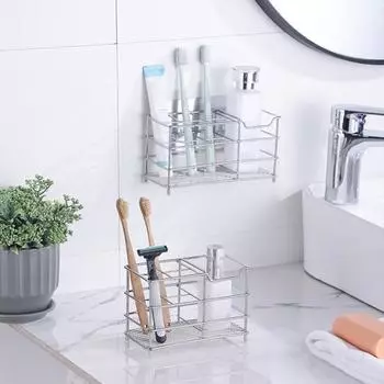 Держатель зубной щетки из нержавеющей стали с отверстием для слива, органайзер для ванной комнаты, держатель для бритвы, расчески, зубной пасты, подставка для триммера для бровей в отеле S серебряный