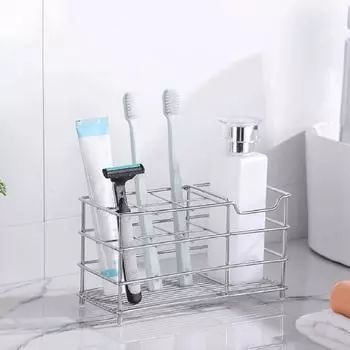 Держатель зубной щетки из нержавеющей стали с отверстием для слива, органайзер для ванной комнаты, держатель для бритвы, расчески, зубной пасты, подставка для триммера для бровей в отеле S серебряный