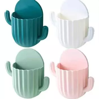 Держатель зубной щетки, легко устанавливаемый, настенный, в виде кактуса, для хранения, модное украшение для ванной комнаты, самоклеящаяся коробка для хранения без перфорации