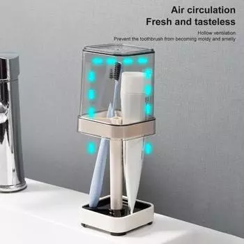Держатель зубной щетки, полое основание, дренаж, классификация, хранение, фиксированное основание, 3 слота, подставка для зубной пасты с чашкой для ополаскивателя для полости рта, ежедневное использование белый