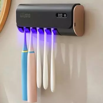 Держатель зубной щетки с двухдиапазонной УФ-стерилизацией, сенсорным управлением, цифровым дисплеем, возможностью подзарядки белый