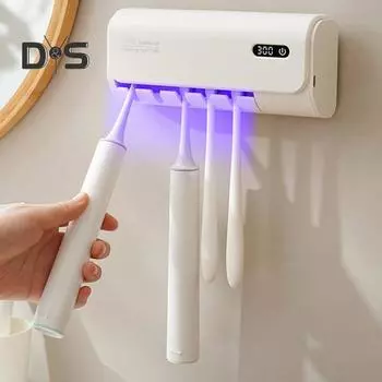 Держатель зубной щетки с двухдиапазонной УФ-стерилизацией, сенсорным управлением, цифровым дисплеем, перезаряжаемый самоклеящийся органайзер для зубных щеток белый