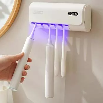 Держатель зубной щетки с двухдиапазонной УФ-стерилизацией, сенсорным управлением, цифровым дисплеем, перезаряжаемый самоклеящийся органайзер для зубных щеток белый