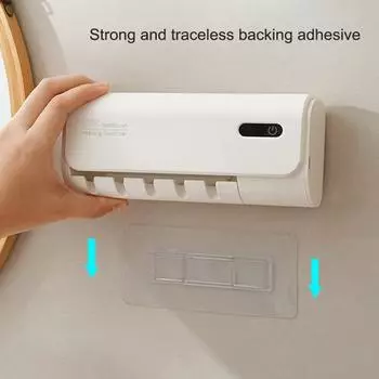 Держатель зубных щеток Yousheng с двухдиапазонной УФ-стерилизацией, сенсорным управлением, цифровым дисплеем, перезаряжаемым самоклеящимся органайзером для зубных щеток белый