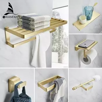 Держатели для бумаги, аксессуары для ванной комнаты, золотой романтический набор для ванной комнаты, держатель для полотенца и туалетной щетки WF-552200