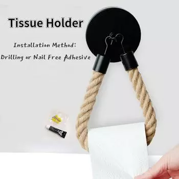 Держатели для туалетной бумаги в стиле ретро, пеньковая веревка, настенная стойка без перфорации, декор для ванной комнаты, держатель для салфеток, аксессуары для хранения в ванной комнате чёрный
