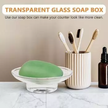 Держите мыло сухим, прозрачная стеклянная мыльница, круглая стеклянная мыльница, украшение для кухонной раковины Clear