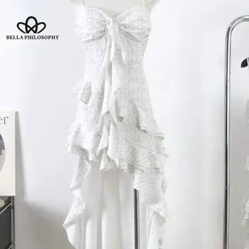 Дерзкая соблазнительница Сарафан с бретелькой на шее Необычное платье с цветочным принтом для пляжной богини S белый