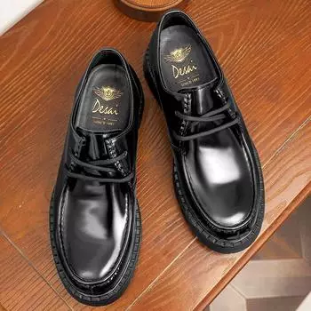 Desai Casual Leather Shoes Men S Glossy Patent Leather Business Dress Men S Shoes Platform Round Head British Style Derby Shoes Men 43 чёрный