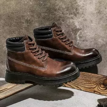 Ботинки Martin первого слоя из коровьей кожи Desai, высокие износостойкие кожаные ботинки в стиле ретро, с толстой подошвой, увеличивающие рост, мужские ботинки в британском стиле 38 хаки