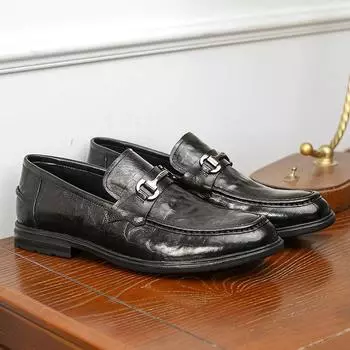 Desai One-Pedal Soft Soled Business Dress Leather Shoes Retro Horse Buckle Loafers Work Daily Mens Shoes 38 коричневый