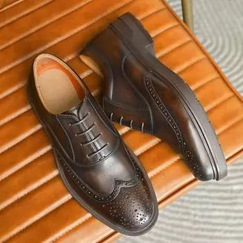 Desai Round Head Block Carved Мужские повседневные кожаные туфли из коровьей кожи первого слоя для деловых платьев и свадебных туфель 41 чёрный