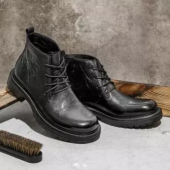 Desai Top Cowhide Мужские высокие ботинки Martin, британские повседневные ботинки, винтажные кожаные ботинки, обувь для инструментов 38 коричневый