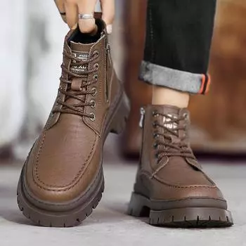 Desert Boots Male Outdoor Low Top Footwear Genuine Leather Lace-Up Motorcycle Boots All-match Men Ankle Boots 39