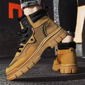 Desert combat big yellow boots men s shoes autumn breathable high-top casual board shoes British style retro mesh tooling shoes 39 чёрный
