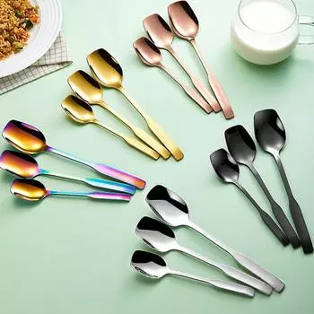 Десерт Мороженое Длинная Ручка Нержавеющая Сталь Чайная Ложка Инструмент Для Помешивания Лопатка Ложки Совок Для Мороженого S серебряный