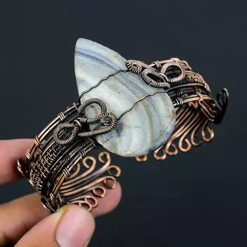 Desert Rose Druzy Чистая медная проволока, обернутая ювелирным браслетом ручной работы, браслет, регулируемый для нее Adjustable белый