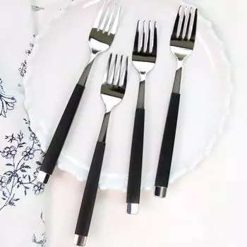 Десертная фруктовая вилка French Blanc, серебристо-черная, 4 шт., популярная корейская посуда