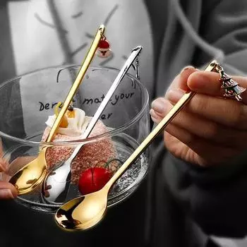 Десертная кофейная ложка из нержавеющей стали, рождественские ложки для смешивания, кофейная ложка для вечеринки с подвеской, рождественская чайная ложка, украшения в подарок