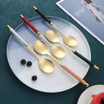 Десертная ложка из нержавеющей стали, керамическая ложка для мороженого с длинной ручкой, чайная ложка, Золотая ложка для кофе, торта, фруктовая ложка для молока, кухонная посуда розовый