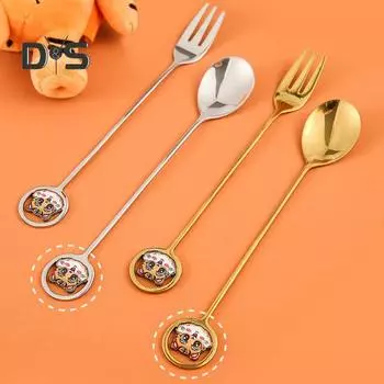 Десертная ложка из нержавеющей стали с креативным рисунком тигра, глянцевая привлекательная десертная вилка золотистый