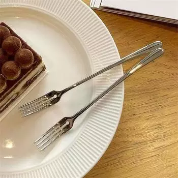Десертная вилка из нержавеющей стали с четырьмя зубцами, столовые вилки, серебряные вилки с длинной ручкой для фруктов, столовая вилка, кухонная столовая посуда 1PC серебряный