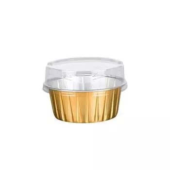 Десертные стаканчики с крышками, 50 штук Золотые алюминиевые формочки для выпечки, Практичные рамекины для выпечки кексов, Прозрачные стаканчики для пудинга One Size