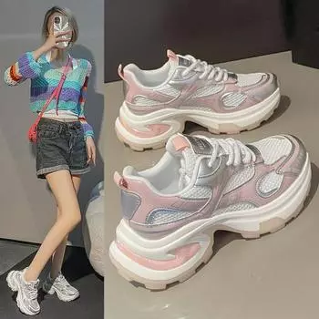 дешевые 2024 Плоские туфли для женщин Обувь Повседневные кроссовки Женские массивные кроссовки Женские кроссовки на платформе zapatillas de mujer 35 серебряный